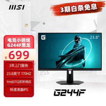 MSI 微星 G244F 23.8英寸 IPS G-sync FreeSync 显示器（1920×1080、170Hz、122.88%sRGB）