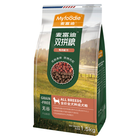 Myfoodie 麦富迪 无谷鸭肉双拼全犬成犬狗粮 1.5kg 券后43元