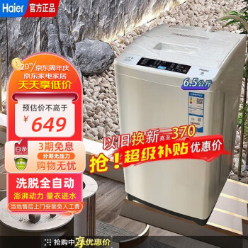 移动端、京东百亿补贴：Haier 海尔 小神童系列 EB65M019 定频波轮洗衣机 6.5kg 瓷白