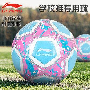 LI-NING 李宁 足球5号成人青少年中考标准专业比赛训练五号粉蓝色LFQK679-1