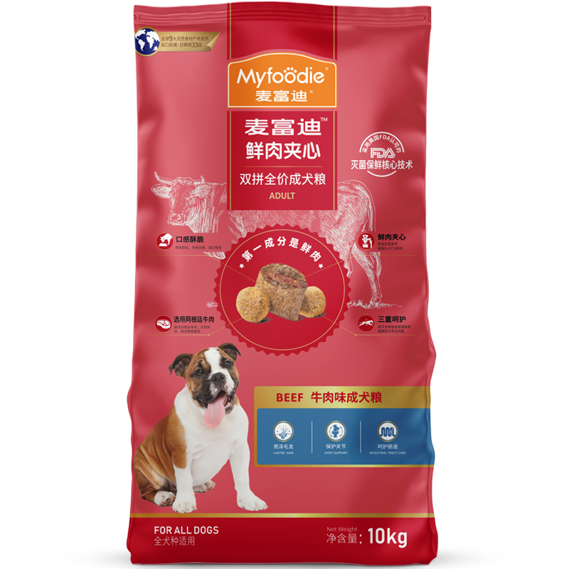 Myfoodie 麦富迪 牛肉味全犬成犬狗粮 10kg 券后169元