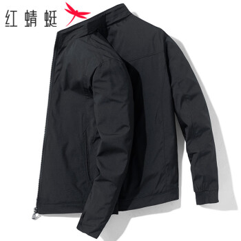 红蜻蜓 夹克男中青年商务休闲时尚潮流百搭简约宽松立领纯色上衣外套夹克衫 黑色 XL