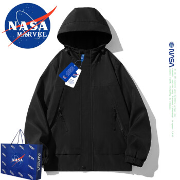 NASA MARVEL 夹克男春秋季冲锋衣外套潮牌宽松大码男装工作服定制 黑色 M