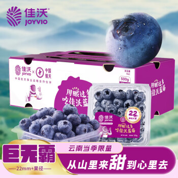JOYVIO 佳沃 云南精选蓝莓巨无霸22mm+ 4盒礼盒装 约125g/盒 水果年货礼盒