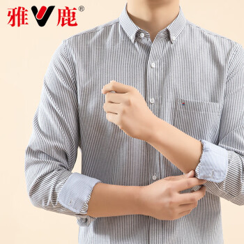 YALU 雅鹿 长袖衬衫男纯色修身牛津纺休闲翻领免烫衬衣 637 195/108A