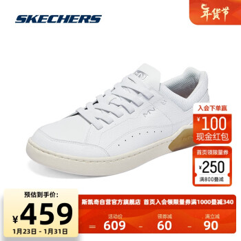 SKECHERS 斯凯奇 男子板鞋纯色学院风小白鞋休闲运动222168 WHT 44