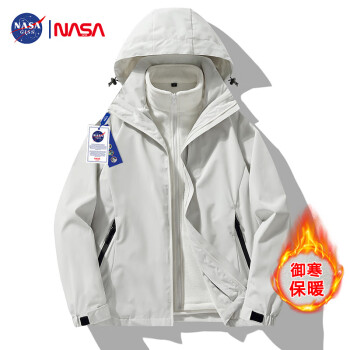 NASA GISS 潮牌秋冬登山防雨防水冲锋衣男女夹克外套 象牙白 4XL