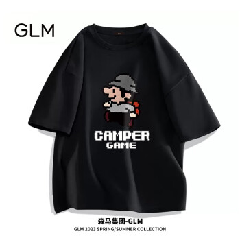 GLM 森马集团品牌短袖T恤男士夏季纯棉百搭休闲印花打底衫 黑色 L