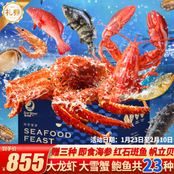 星河湾 海鲜礼盒大礼包现货生鲜 15种食材 7888型（含帝王蟹、波士顿龙虾）自营海鲜水产