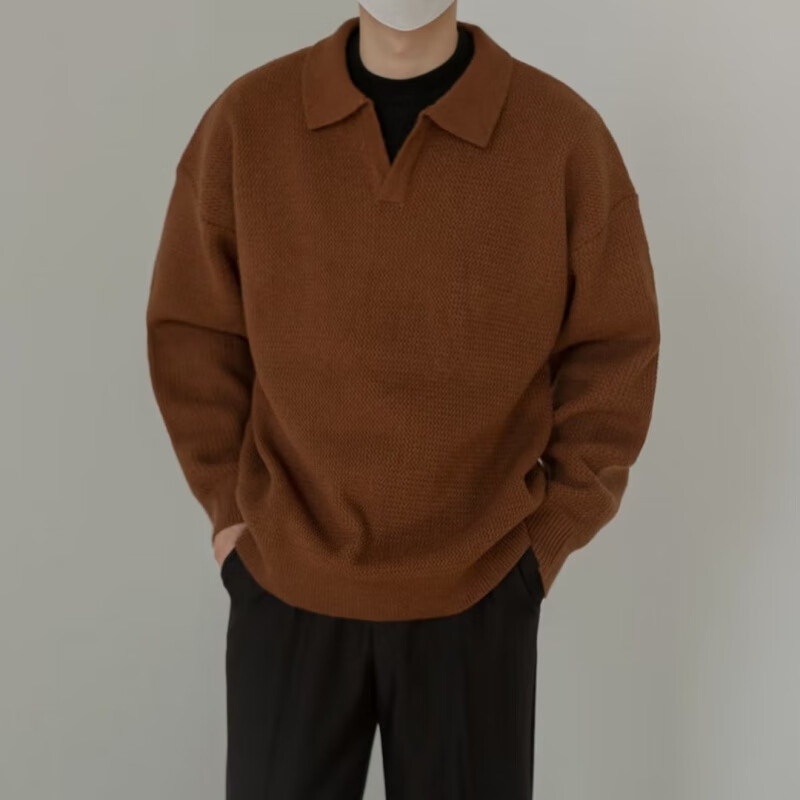 WEISSVEYRON 复古卡其色POLO领毛衣 券后59元