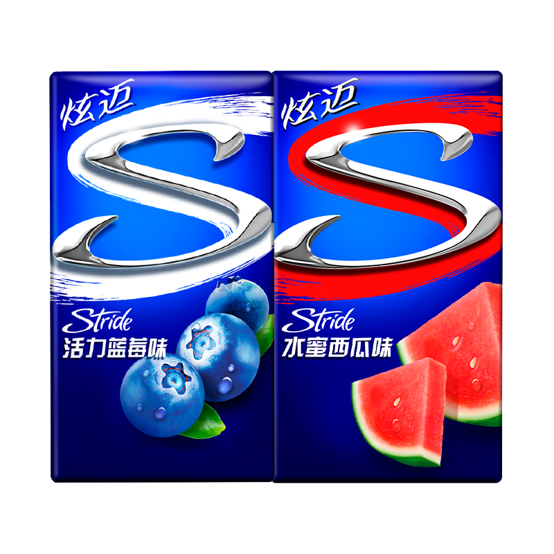 plus会员、需首购:炫迈无糖口香糖 西瓜蓝莓2盒片装 清新口气（28片*2）100.8g 8.9元包邮
