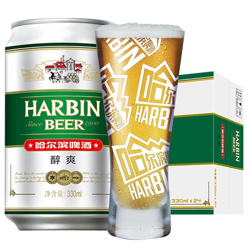 哈尔滨啤酒 醇爽啤酒 百年传承 纯正风味 经典哈啤铝罐啤酒 330mL 24罐 整箱装 28.38元（需买3件，需用券）