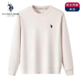 U.S. POLO ASSN. 卫衣男秋冬加绒纯色棉休闲上衣加厚打底衫男装米白 L