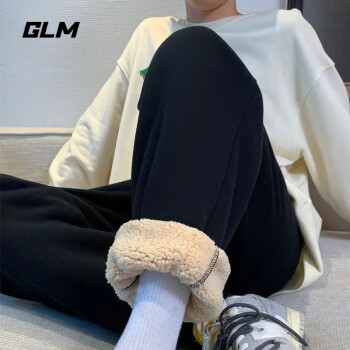 GLM 森马集团品牌裤子男冬季港风潮流黑色百搭加绒休闲裤宽松保暖长裤