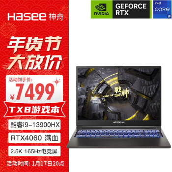 Hasee 神舟 战神 TX8R9 16.0英寸游戏本（酷睿i9-13900HX、RTX 4060 8G、16GB、1TB SSD、2.5K、IPS、165Hz）