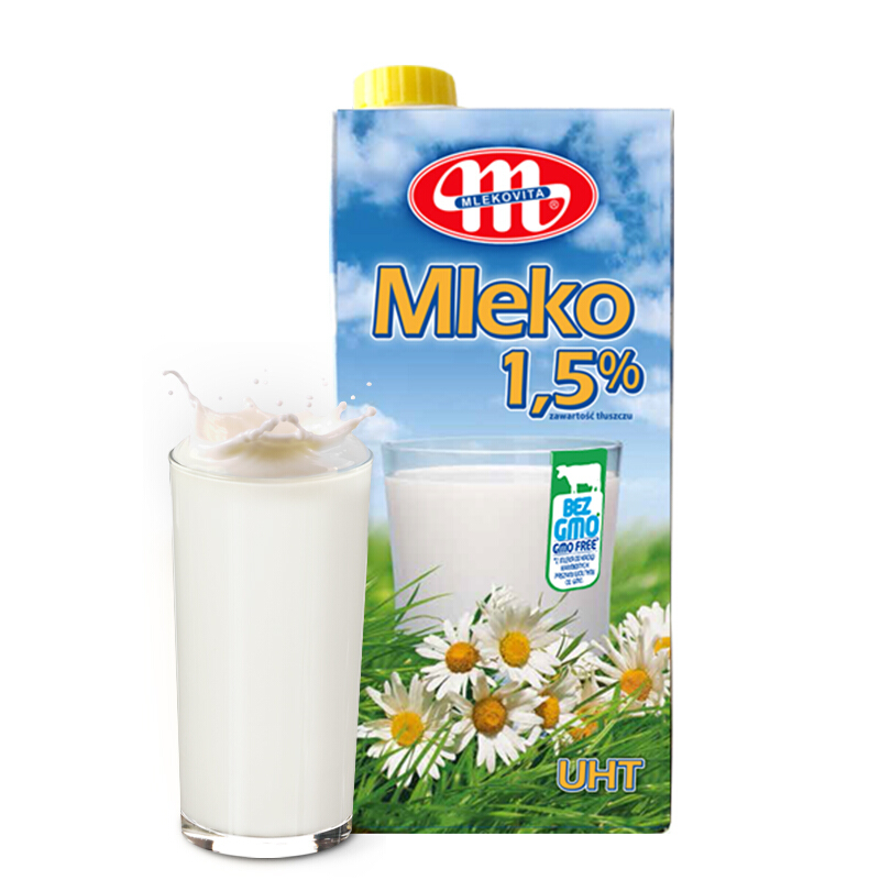MLEKOVITA 妙可 波兰进口 田园系列低脂纯牛奶 1L*12盒整箱装 蛋白 66.56元