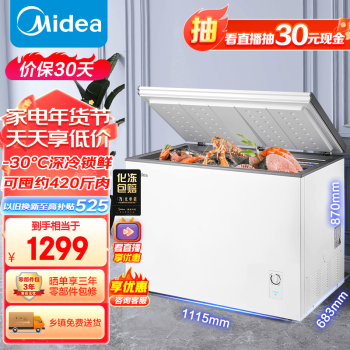 Midea 美的 301升 商用家用卧式大冷冻囤货冰柜 大容量冷藏冷冻转换冷柜 卧式冰箱BD/BC-301KM(E)