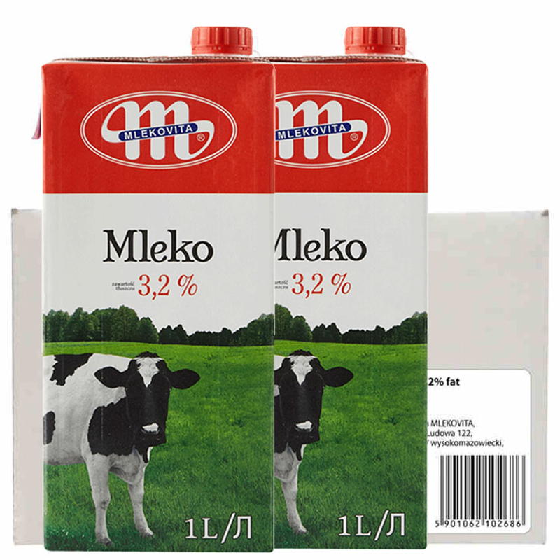 MLEKOVITA 妙可 波兰进口黑白牛系列 全脂3.2UHT纯牛奶1L*12盒全脂高钙 65.65元