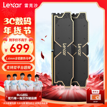 Lexar 雷克沙 DDR5 6000 32GB 16G*2套條 電競馬甲內(nèi)存條 Thor雷神之錘 黑色