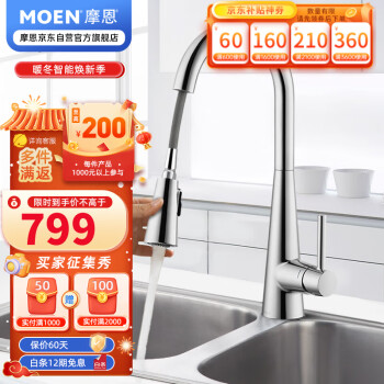 MOEN 摩恩 诗莱克系列 GNMCL7864 两出水可抽拉式水槽龙头