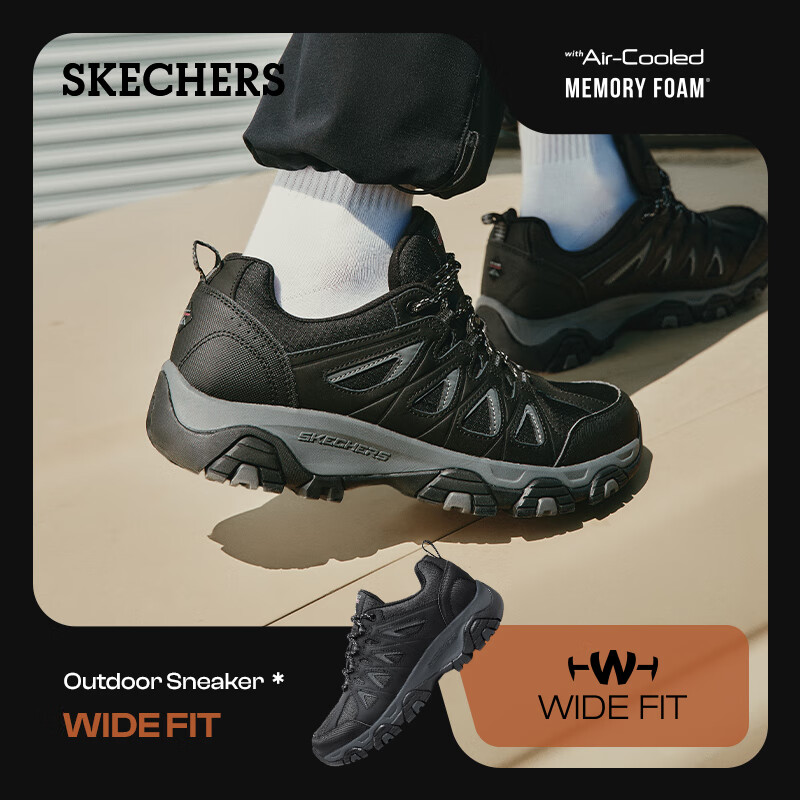 SKECHERS 斯凯奇 男士户外徒步鞋秋冬季保暖城市旅游运动鞋防滑耐磨软底防水登山鞋 BKCC黑色/炭灰色 299元