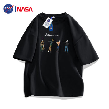 NASA GISS 官方潮牌联名短袖t恤男圆领纯棉宽松大码印花半袖 黑色 XL