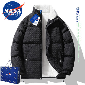 NASA MARVEL 棉衣男棉服秋冬季情侣装百搭外套加厚户外春款棉袄子 黑色 M