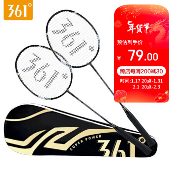 361° 羽毛球拍套装含羽毛球专业训练一体羽拍双拍已穿线含手胶 黑