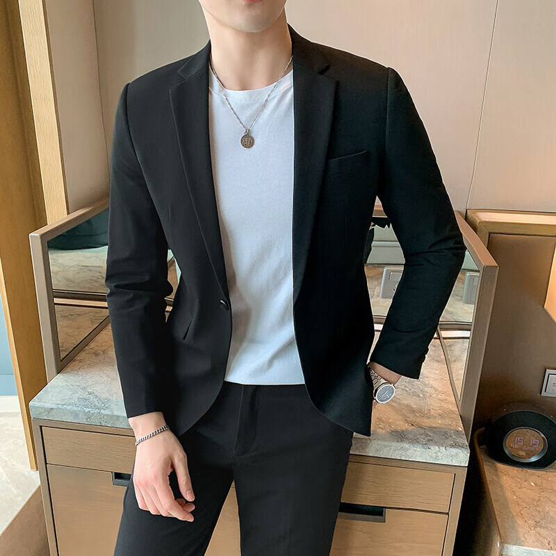 ROMON 罗蒙 秋冬新款西装男韩版潮流青年修身帅气西服套装英伦风休闲两件 券后389元