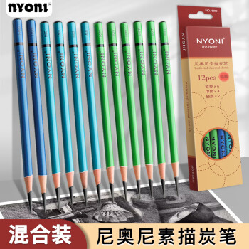 NYONI 尼奥尼 炭笔美术专用素描铅笔速写绘画艺考生专业工具套装 软中硬混装（12支装）