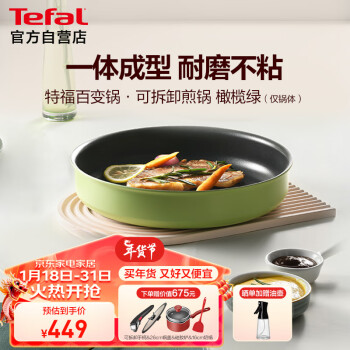 Tefal 特福 可拆卸煎锅26cm可变烤盘餐具百变锅具煎锅锅体 橄榄绿