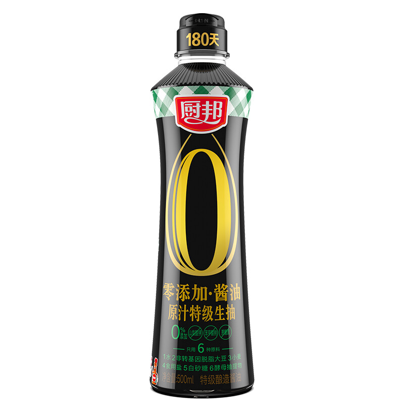 厨邦 零添加酱油 原汁特级生抽 500ml 3.36元