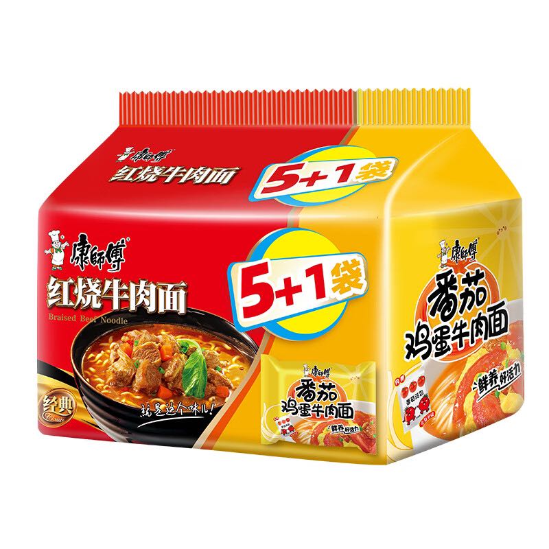 康师傅 牛肉面 2口味 624g（红烧味+番茄鸡蛋味） 券后6.48元