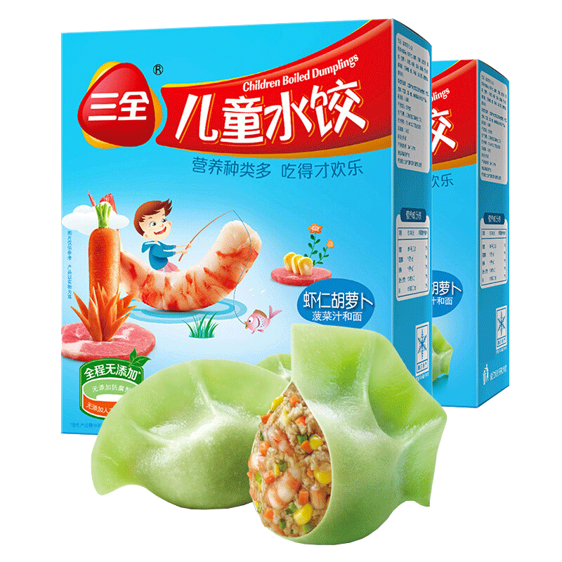plus会员：三全 儿童水饺 虾仁胡萝卜口味 300g*2盒 84只 组合装 *4件 78.9元包邮（合19.72元/件）