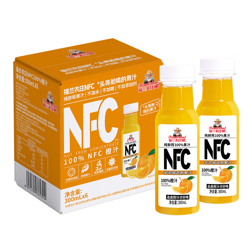 福兰农庄 NFC橙汁 300ML×6 27.4元（需买2件，需用券）