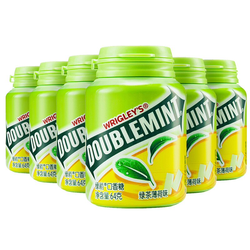 DOUBLEMINT 绿箭 口香糖 绿茶薄荷味 约40粒 64g*6瓶 43.5元