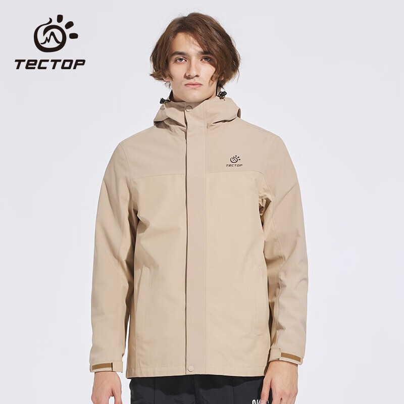 TECTOP 探拓 羽绒内胆冲锋衣男 情侣三合一两件套户外保暖防风登山服 男款沙卡其 M 券后259.12元