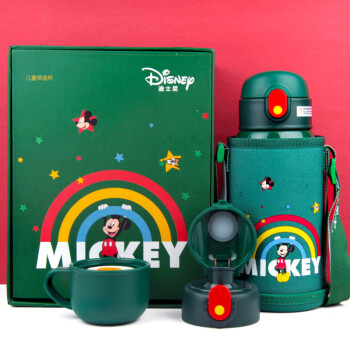 Disney 迪士尼 儿童水杯 一杯三盖316材质宝保温杯男女学生防漏户外运动水壶 礼盒装 600ML米奇