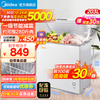 Midea 美的 203升冷藏冷冻转换冰柜家商用大冷柜一级能效节能卧式囤货小冷柜203KMD(E)