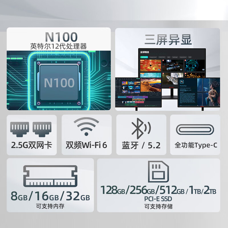 PADOWS JND12 迷你台式机 黑色（N100 Pro、核心显卡） 券后679元