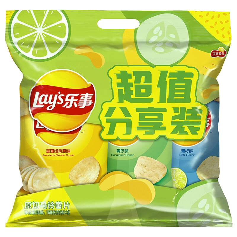 Lay's 乐事 原切马铃薯片分享装 3口味 168g（原味+黄瓜味+青柠味） 13.9元