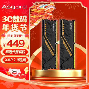 Asgard 阿斯加特 32GB(16GBx2)套装 DDR4 3200 台式机内存条 金伦加-黑橙甲 TUF 长鑫颗粒 CL16