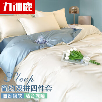 九洲鹿 仿天丝四件套亲肤裸睡1.8米双人床上用品床单枕套被套200*230cm