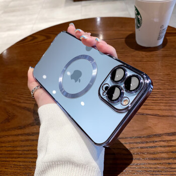 KELLEIA 卡莱澳 苹果14Pro Max手机壳iphone14Pro Max电镀磁吸保护套带镜头膜全包超薄防摔壳 蓝色