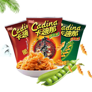 Cadina 卡迪那 豌豆脆组合包原味+酷辣+水煮鱼休闲薯片零食膨化食品 62g*3袋