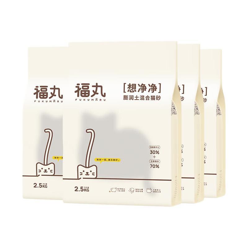 FUKUMARU 福丸 原味膨润土豆腐混合猫砂2.5kg*4 整箱 快速吸水易成团用量省 65.31元