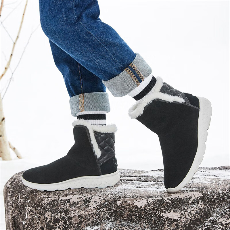 SKECHERS 斯凯奇 童鞋冬女大童靴加绒保暖儿童女童皮毛一体雪地靴 664056L-BLK 券后124元
