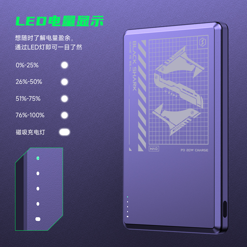 BLACK SHARK 黑鲨 刀锋 BPB10 Magsafe无线磁吸移动电源 20W 5000mAh 99元包（双重优惠）