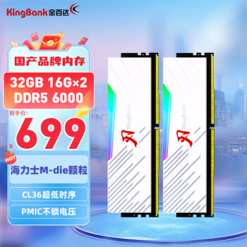 KINGBANK 金百达 32GB(16GBX2)套装 DDR5 6000 台式机内存条 RGB灯条刃系列 海力士M-die颗粒 C36