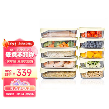 三光云彩 进口冰箱收纳盒玻璃保鲜盒厨房冰箱食物饺子冷冻储物盒套装10件套